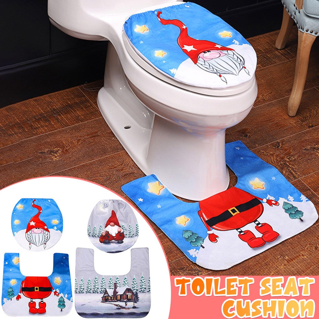 Xmas Santa Decors Toilet Seat Cover Carpet Cover Combinatio