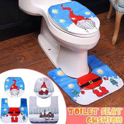 Xmas Santa Decors Toilet Seat Cover Carpet Cover Combinatio
