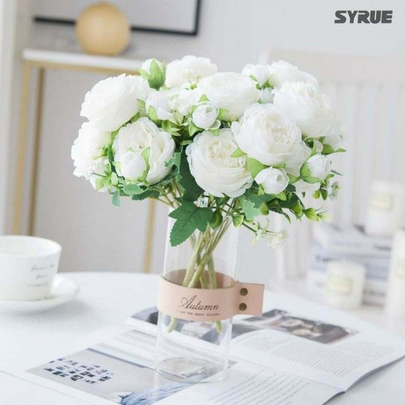white artificial flowers silk peony rose wedding vases for