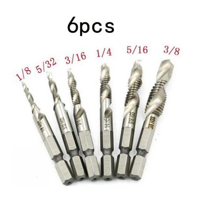 6 Pieces/Set Silver Hexagon Shank Tap Drill Bit 1/8-5/32-3/1
