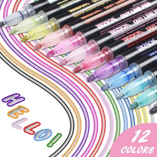 Metallic Color Marker Pens Outline Pens Glitter Art Pen for