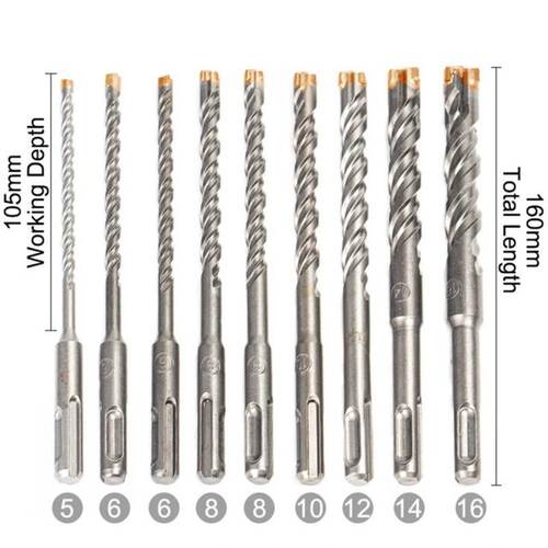 9Pcs 160mm Electric Hammer Drill Bits 5/6/8/10/12/14/16mm Cr