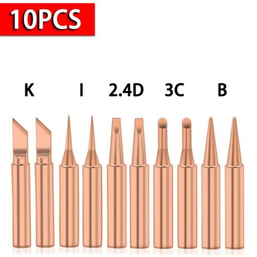 10Pcs 900M-T Pure Copper Soldering Iron Tips I+B+K+2.4D+3C L