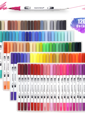120 Colors Dual Tip Brush Marker Pens Art Watercolor Finelin