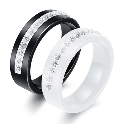 Ring black and white personality single row diamond ring spa
