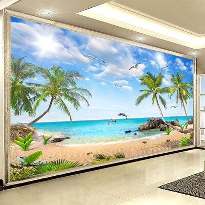 Custom 3D Photo Wallpaper Beach Seascape Coconut Wall Paint