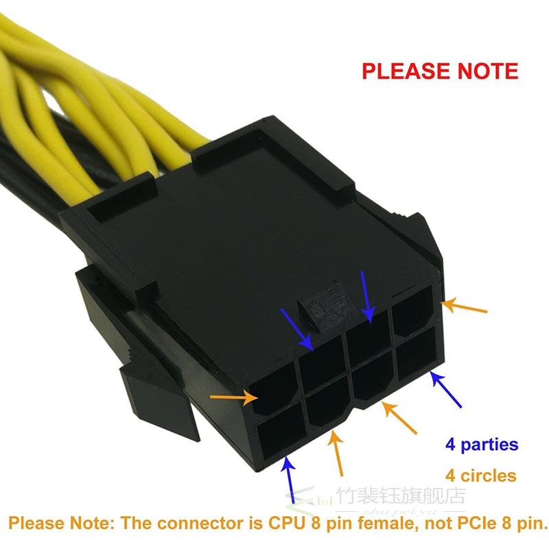 6pcs CPU 8 Pin Female To Dual PCIe 2X 8 Pin (6+2) Male Power