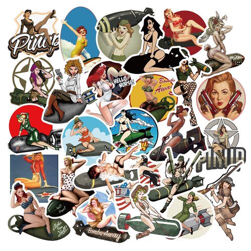 10/30/50pcs Retro World War II Pin up Hot Girls Stickers fo