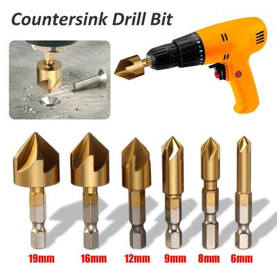 6pcs 5 Flutes HSS Countersink Chamfer Drill Bit 1/4