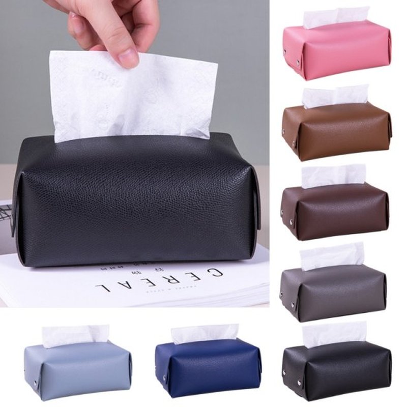 PU Leather Tissue Box Cover Rectangular Napkin Holder Organi
