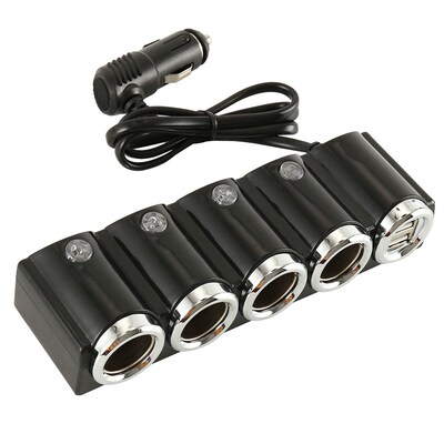 4 Way Multi Socket Dual USB Charger Supply Car Cigarette Lig