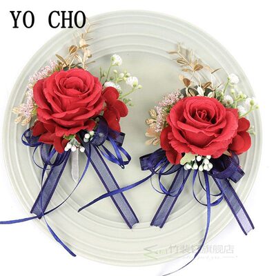 Artificial Rose Wedding Boutonniere Flower Men Boutonniere B