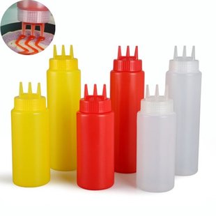 3-hole Squeeze Condiment Bottles With Cap Lid Salad Sauce Di
