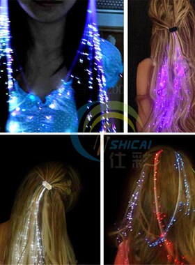 Flash LED Hair Light Emitting Fiber Optic Pigtail Braid Plai