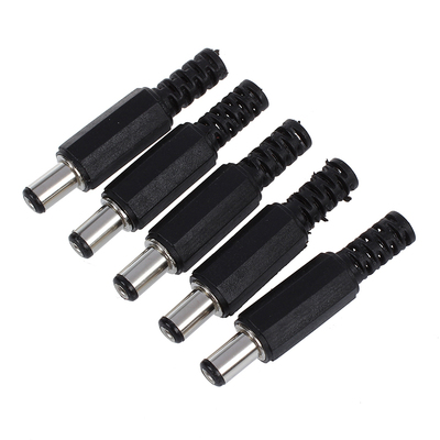 SODIAL(R) 5 Pcs Black 2.1Mm X 5.5Mm DC Power Male Plug Jack