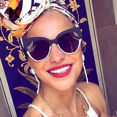SHAUNA Fashion Double Color Metal Frame Women Cat Eye Sungl