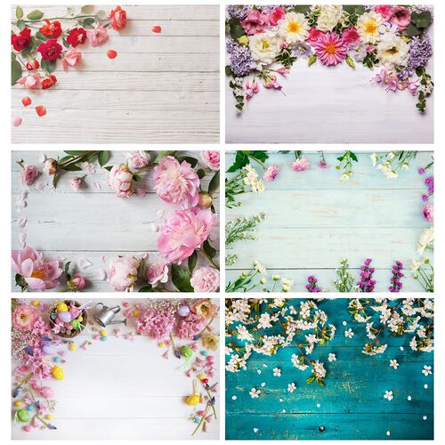 Laeacco Pink Flowers Spring Petal Gray White Wood Board For