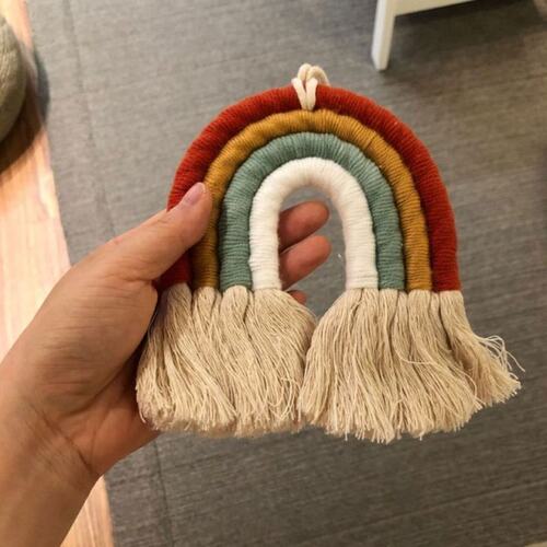 Macrame Woven Rainbow Wall Hanging for Nursery Dorm Room Dec