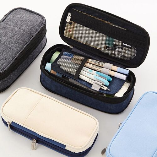 Canvas Large Capacity Pencil Case Splicing Color Pencilcase
