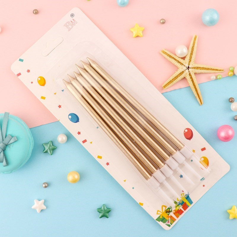 Cakelove 6 PCS golden long pencil cake candle safe flames ki-封面