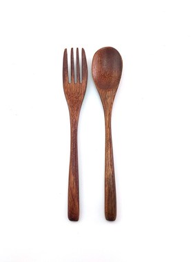 Natural Wooden Spoon and Fork Set Kitchen Cutlery Food Salad