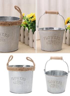 Vintage Galvanised Metal Iron Flower Garden Shabby Vase Pot