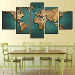 World Map on Green Background Poster 5pcs  Modern Home Wall