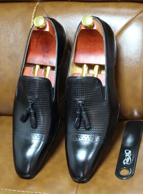 2020 Winter Shoes Mens Tassel Loafer Genuine Leather Black