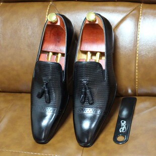 2020 Winter Shoes Mens Tassel Loafer Genuine Leather Black