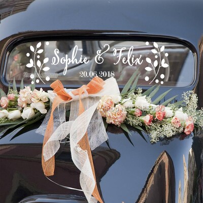Floral Customised Name Date Stickers DIY Wedding Car Decor