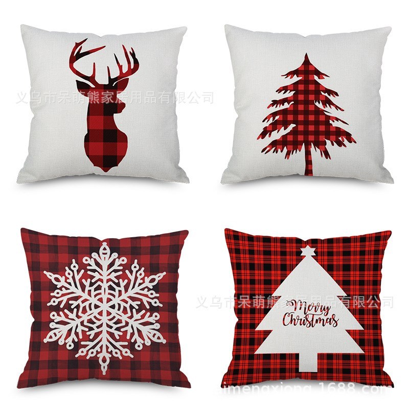 Christmas Plaid Linen Pillow Case Imitation Hemp Pillow Car