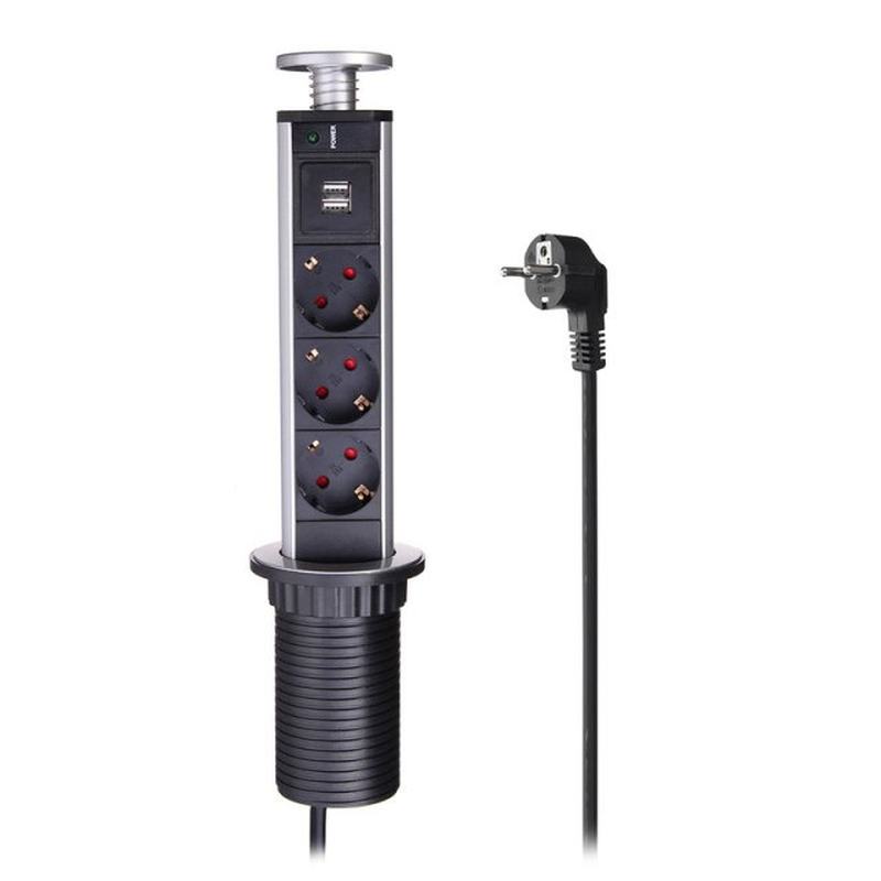 EU Plug 3 power Kitchen Table Electrical Socket Desktop Sock