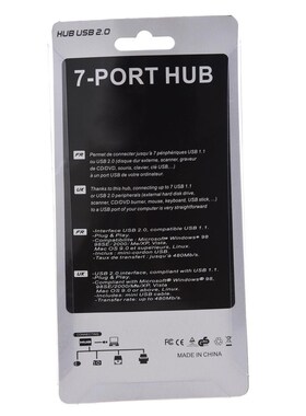 hot-USB 2.0 Hub 7 Port 480Mbps for PC Laptop 115x25x18mm