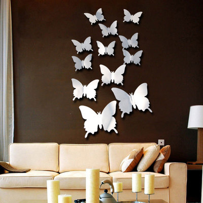 12pcs/Set Butterflies Decal Nursery Wallpaper 3D Mirror Wall
