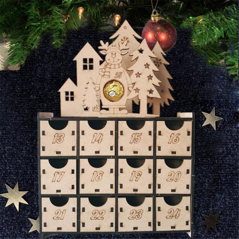 1 Pcs Wooden Advent Calendar Reusable Christmas Ornament Woo