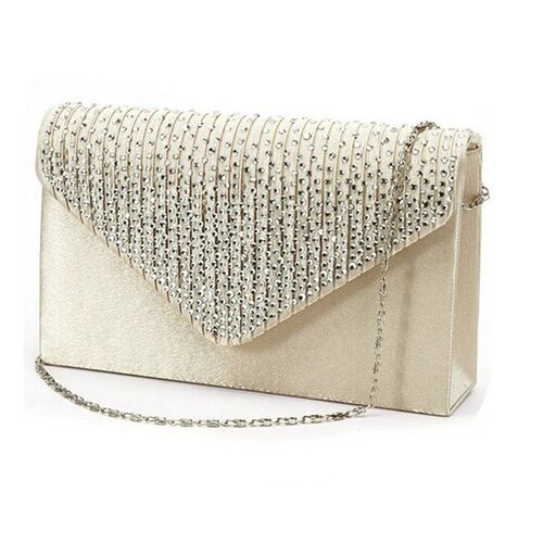 Ladies Large Evening Satin Bridal Diamante Luxury Clutch Ba