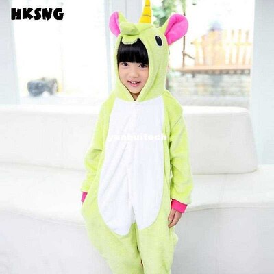 Kids New Blue Green Unicorn Pajamas Winter Flannel Ani