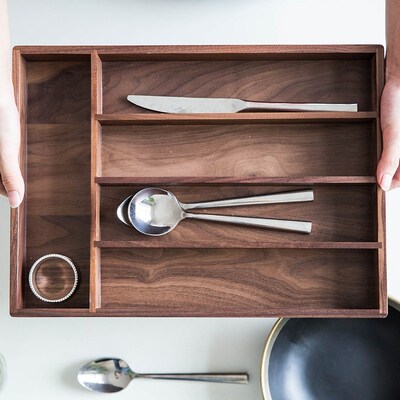 Black Walnut Table Storage Box 5 Slots Ofiice Desk Organizer