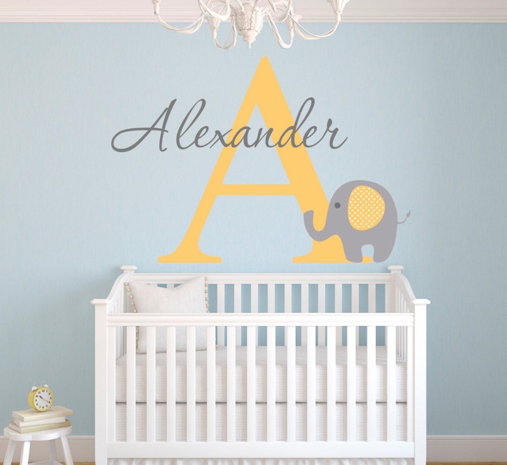 Customize Name Elephant Wall Stickers For Kids Room Persona
