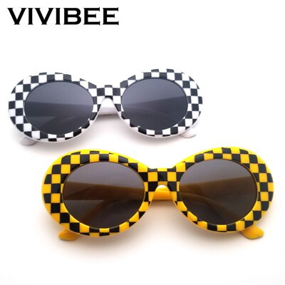 VIVIBEE Plaid Kurt Cobain Glasses Nirvana Small Yellow Bran