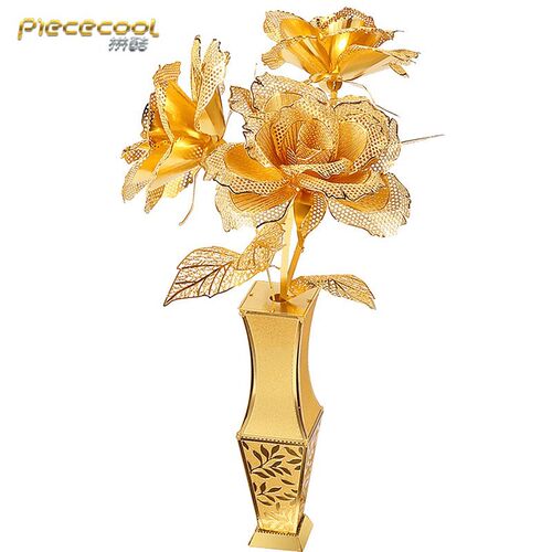 Piececool 3D Metal Puzzle Golden Rose flower Model DIY 3D L