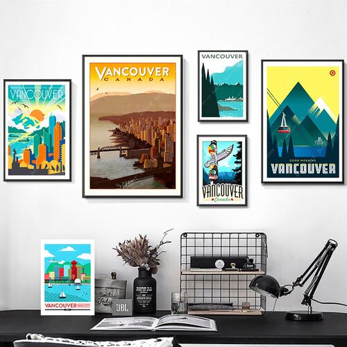 Rain City Canada Vancouver Map Vintage Retro Travel Classic