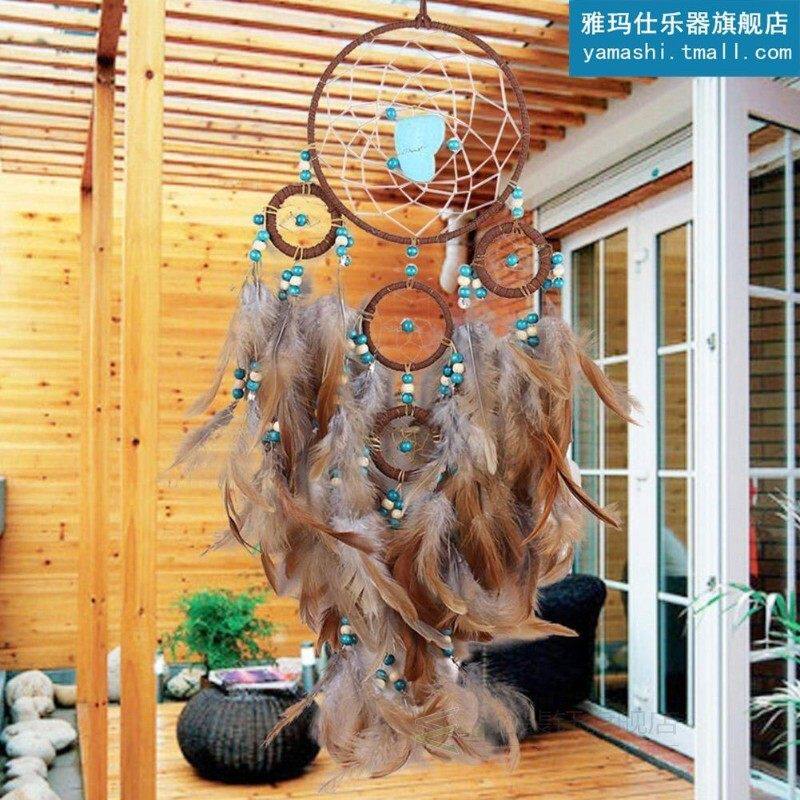 1pcs feather crafts wind chimes dream catcher brown handmade