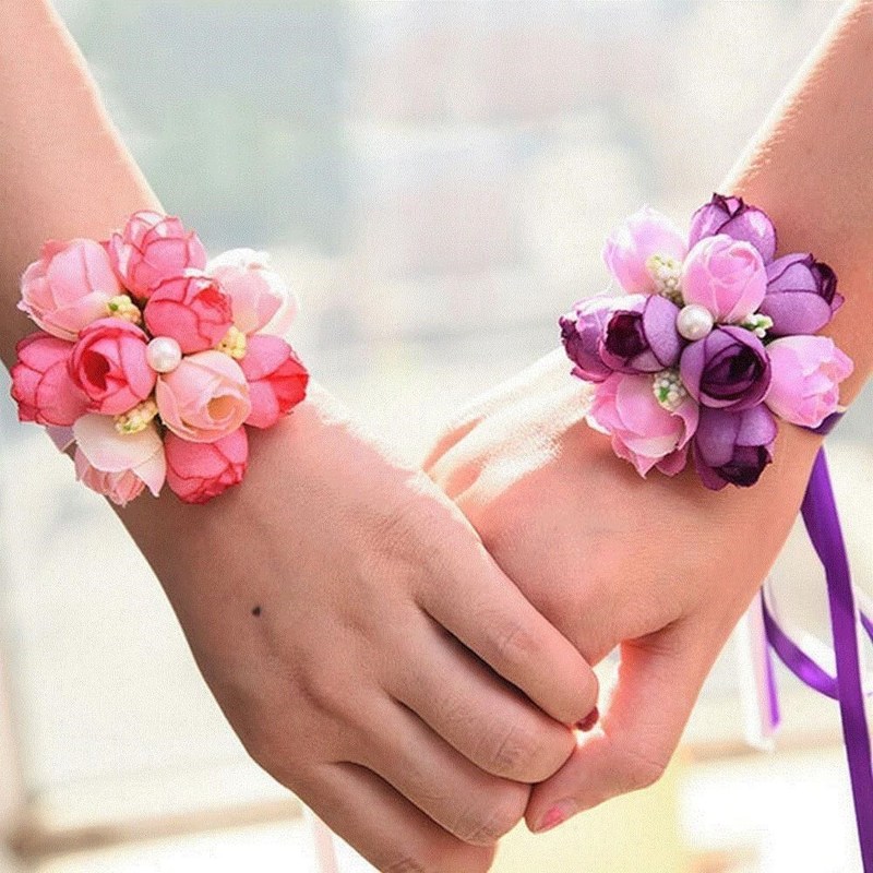 artificial bride flowers rose wrist corsage bridesmaid siste