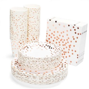 Rose Gold Dot Disposable Paper Plates Set Party Supplies Dis