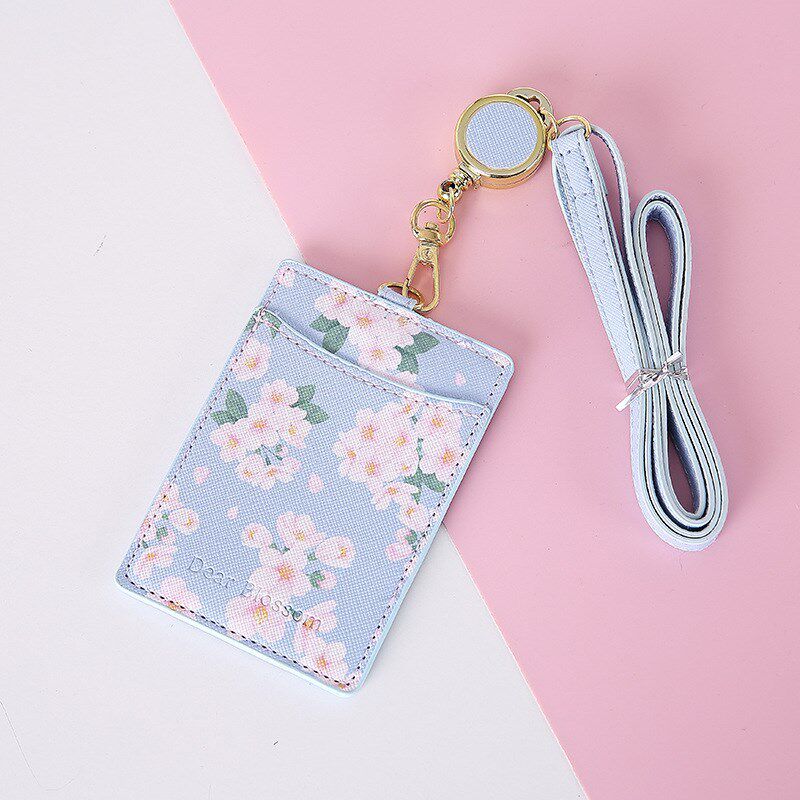 flowers leather badge holder lanyards id card badge name tag
