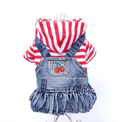 Striped Pet Dog  Jean Dress Coat Denim Dog   Dress Fruit