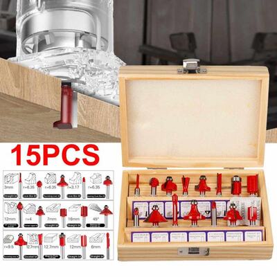 15PCS Router Bits Set 1/4 Inch Shank rimming Straight Millin