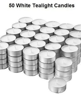 50pcs Candles White Unscented Smokeless Wax Tea Light 6g