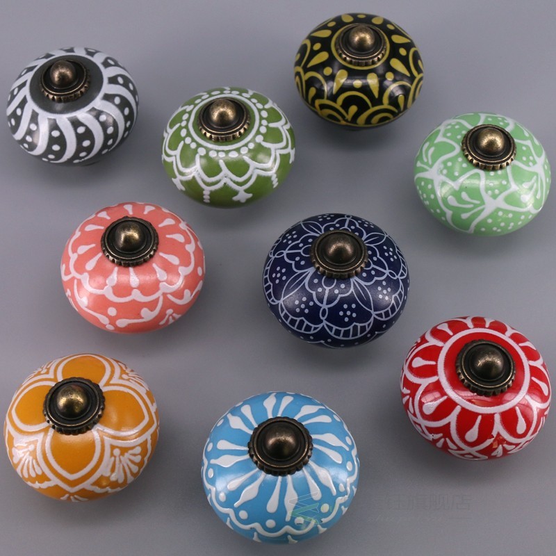 1PC Decorative Ceramic Cupboard Door Knobs, Vintage Porcelai